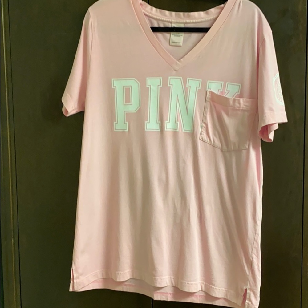 Pink V-neck shirt